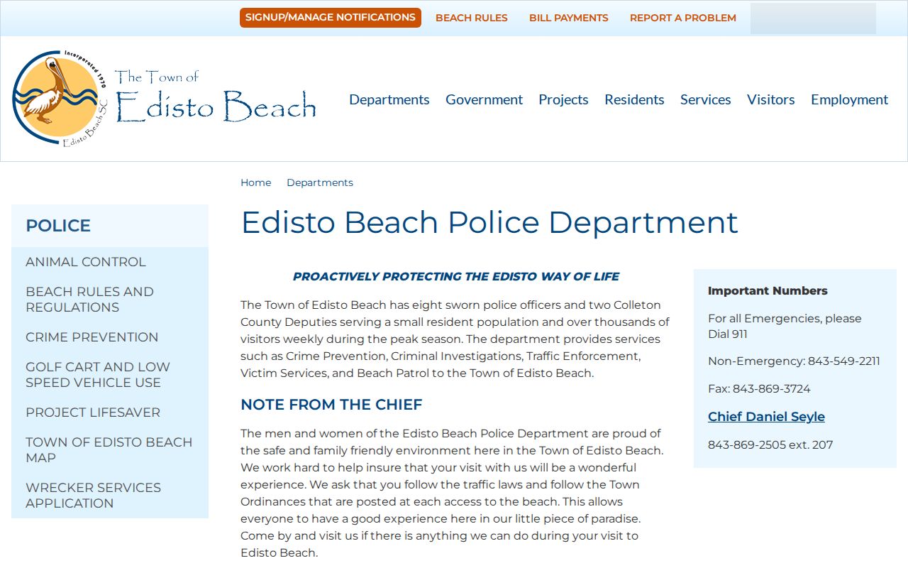 Edisto Beach Police Department official contact and records page